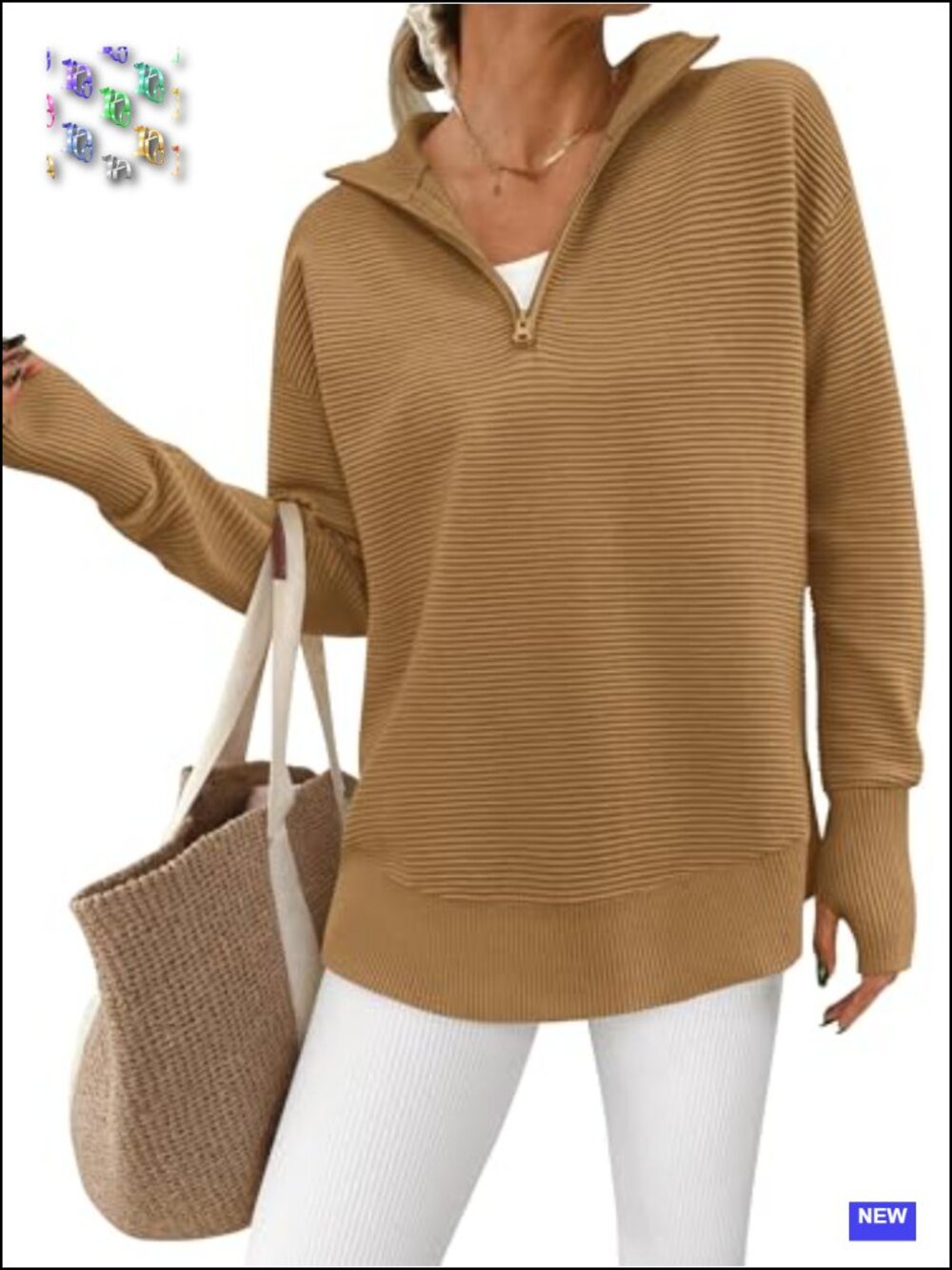 Quarter Zip Sweater Pullover with Thumb Holes